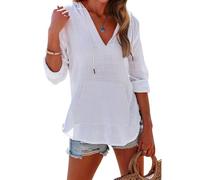 Habitualh Cache-maillot de plage surdimensionné à capuche pour femme - Chemise à manches longues avec col en V et poche pour femme, blanc, S