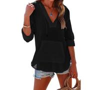 Habitualh Cache-maillot de plage surdimensionné à capuche pour femme - Chemise à manches longues avec col en V et poche pour femme, Noir , S
