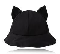 HABNI 1 Pièce Bob Femme Chapeau de Soleil en Coton pour Femme Chapeau de Pêcheur en Coton Pliable pour Enfants Femmes, Oreilles de Chat Mignon, Noir