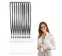 HABNI 10 Pièces Tour de Cou Badge, 10 Porte Badge Transparent et 10 Cordon de Cou Noir, Cordon Porte Badge pour Carte d'Identité Carte d'Étudiant Carte d'Accès