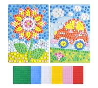 HABNI 2 Pièces Mosaïque Loisir Creatif pour Enfants, Auto Sticky Mosaics Pack, Set de Bricolage pour Enfants et Tout Petits des Activités Amusantes Cadeaux(Tournesol + Voiture)