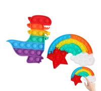 HABNI 2 Pièces Push and Pop Bubble Sensory Fidget Toy, Jouets Sensoriels à Presser, Silicone Anti-Stress Jouets pour Enfants Adultes, Dinosaure & Arc-en-ciel