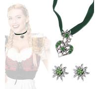 HABNI 3 Pcs Set De Bijoux Fantaisie Bijoux De Bavarois Collier Strass Avec Pendentif Cœur Boucles D'Oreilles Pour Fête De Bière Vert