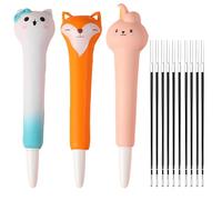 HABNI 3 Pièces Stylo Gel Anti-Stress avec 10 x Recharges, Stylo Kawaii Papeterie pour se Détendre, se Concentrer, Super Doux, Encre Noire, Squeezies, Lapin+Chat+Renard