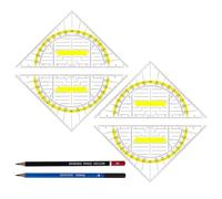 HABNI 4 Pcs Géométrie Plastique Règle Equerre Rapporteur 2 En 1 Kit Geometrie Triangle Plastique À Dessiner Avec Poignée Requerre Plate Transparente Pour L'École Et Le Bureau Avec 2 Crayon 2B