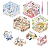 HABNI 4 Sets Autocollants de Scène, 3D Stickers Scene Miniature, Amusants Autocollant 3D, DIY 3D Autocollants Maison, Autocollants 3D pour Maison, Cafe, Boutique avec 2 Pincett