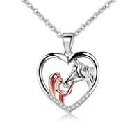 HABNI Collier Cheval Fille Pendentif Collier Cadeaux Fille Argent Coeur Pendentif Collier, Bijoux Cheval