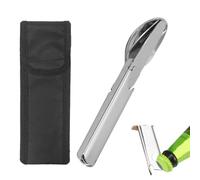 HABNI Couvert Camping, 4 pcs: Couteau, Cuillère, Fourchette & ouvreur, couverts lunch box, Design Compact Hygiénique, Acier Inoxydable, Lavable au Lave-Vaisselle, Kit de Voyage