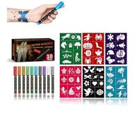 HABNI Kit Tatouage Paillettes Enfant, Tatouage Paillette, Tatouage Temporaire avec 10 Stylos Tatouage 6 Pochoir Tatouage, Stylos Tatouage Temporaire pour Enfant, Carnaval, Halloween