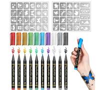 HABNI Kit Tatouage Paillettes Enfant, Tatouage Paillette, Tatouage Temporaire avec 10 Stylos Tatouage 2 Pochoir Tatouage, Stylos Tatouage Temporaire pour Enfant, Carnaval, Halloween