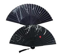 HABNI Lot de 2 Éventails Cérémonie - Style Oriental Pliable avec Franges - Pour Mariages, Fêtes et Décoration Maison - Accessoire Danse/Cosplay - Nero