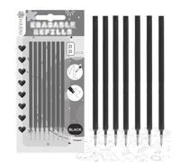 HABNI Lot de 8 Recharge Stylo Gel Effaçable Bleu, Compatibles avec Legami, Noir Recharges Effaçable, Pointe 0,7 mm, Hauteur 13 cm, Encre Thermosensible, Emballage Blister, Noir