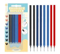 HABNI Lot de 8 Recharge Stylo Gel Effaçable, Compatibles avec Legami, Recharges Effaçables de Couleur, Pointe 0,7 mm, Emballage Blister(2 Noires + 2 Bleues Encre+2 Bleus Vif+ 2 Rouges)