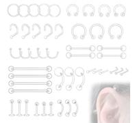 HABNI Piercing Bioflex 48 Pièces Retainers Transparent Invisible Nez Labret Oreille Nombril Lèvre Septum Helix Barre Langue