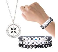 HABNI Stray Kids Ensemble Collier Et Bracelet 3 Bracelets + 1 Pendentif Accessoires Merch Pour Fans Kpop Concert Collection Cadeau Argent Noir Gris Taille Standard