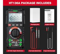 HABOTEST HT136E Multimètre numérique 20 000 points True RMS Testeur de plage automatique pour tension AC DC, courant, fréquence, résistance, diode de capacité NCV et température (HT136A)