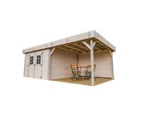 HABRITA Abri emboîté - 28 mm - Avec terrasse couverte avec toiture mono pente, toiture en bac acier 20,64 m²