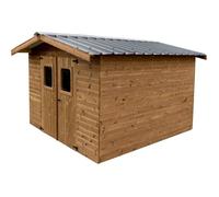 HABRITA Abri madriers connexion angulaire - 28 mm - Toit double pente en bac acier galvanisé - 11,97 m²