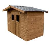 HABRITA Abri madriers connexion angulaire - 28 mm - Toit double pente en bac acier galvanisé - 7,81 m²