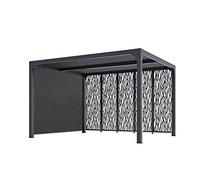 Pergola bioclimatique aluminium avec rideau manuel gris 3 m et panneaux moucharabieh gris 3,60 m HABRITA
