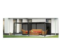 HABRITA - Pergola bioclimatique ALUMINIUM XXL avec 2 rideaux manuels- gris