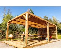 Habrita Pergola Bois d’Épicéa Traité Couverture + Paroi Ventelles Mobiles 20 m² - THO 3562 VT