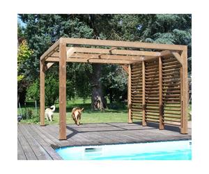 HABRITA Pergola en sapin traité très haute température à 215°C - Fermeture paroi latérale - 341 x 313 cm