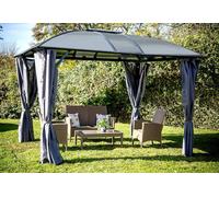 Habrita Tonnelle gloriette en aluminium et polycarbonate + rideaux 10 m² - GL 3630 AL