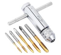 Habwea Tarauds et Filières Tourne a Gauche Coffret Taraud,Tarauds à main, Cliquet Réglable Clé pour Porte-taraud à Poignée en T HSS M3 M4 M5 M6 M8 Métrique Outils de Filetage