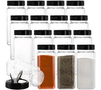 Hacaroa Lot de 16 pots à épices en plastique transparent avec couvercles shaker/verseurs, grands récipients d'assaisonnement vides pour aliments secs, condiments, herbes, poudres