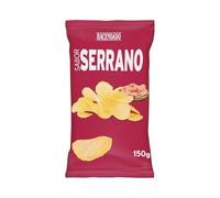 Hacendado Chips Ondulées Saveur Jambon Serrano, Maïs Frit Croustillant, 150g, Lot de 8, Sachet