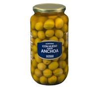 Hacendado Olives Manzanilla Entières avec Noyaux Saveur Anchois, 935g PACK 3, Bocal en Verre, Conservation à Température Ambiante