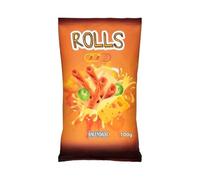 Hacendado Snack Frit Rolls Saveur Fromage et Chili Piquant, Maïs Frit Croustillant, Barbecue, 100g, Lot de 8, Sachet