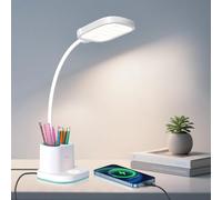Hacevida Lampe de Bureau Enfant Rechargeable - 2400mAh, 3 Niveaux de Luminosité, Porte-stylo, Veilleuse avec Col de Cygne 360°, Lampe de Table Sans Fil Dimmable pour Enfants, Lecture, Étude, Chevet