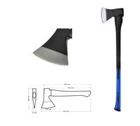 Hache à main, hache, hache à fendre avec manche en fibre de verre 1250 g