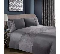 Hachette Lancaster Parure de lit en velours écrasé avec housse de couette et taies d'oreiller Gris anthracite Double