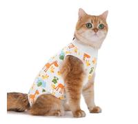 Hachimi Body de Convalescence pour Chat et Petit Chien - Vêtement Anti-Léchage Respirant, Combinaison Post-Opératoire Douce, Alternative à la Collerette (Blanc Motif Petits Animaux, L)