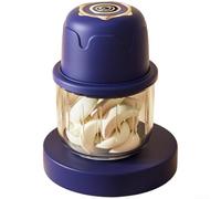 Hachoir à ail électrique compact avec bol en verre de 350 ml, 6 lames en acier inoxydable et support de charge USB pour petits espaces et cuisines de voyage (350 ml, bleu)