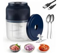 Hachoir à ail électrique domestique, 350 ml, sans fil, avec couvercle, 6 lames en acier inoxydable, mini-hachoir/robot culinaire pour oignons, piments, gingembre, noix, viande et fruits (Blue,6 Blade)