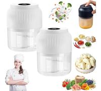 Hachoir à ail électrique, mini hachoir à légumes portable sans fil avec 4 lames, pour ail, légumes, oignon, salade, gingembre, gadgets de cuisine à viande white 2PCS