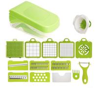 Hachoir à Légumes 10 en 1 Manuel Vert 21cm | 10 lames interchangeables, dés et julienne, pour idéal salades et sautés, design compact vert
