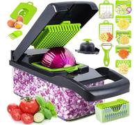 Hachoir à légumes 16 en 1 - Robot de cuisine multifonction avec 8 lames pour trancher, couper en dés, julienne et râper, comprend un récipient et une brosse de nettoyage, parfait pour les fruits, les