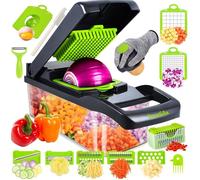 Hachoir à légumes 18 en 1, mandoline multifonction avec 7 lames, bac et accessoires de cuisine