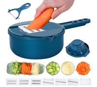 Hachoir à légumes 9 en 1 - Râpe à légumes avec récipient multifonction - Avec 6 lames en acier inoxydable - Pour la cuisine (bleu, 9 en 1)