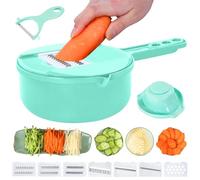 Hachoir à légumes 9 en 1 - Râpe à légumes avec récipient multifonction - Avec 6 lames en acier inoxydable - Pour la cuisine (vert, 9 en 1)