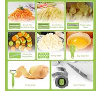 Hachoir à légumes avec récipient Hachoir à oignons multifonctionnel 11 en 1 Coupeur de légumes Ciseaux à légumes avec 5 lames / Panier à tamis / Séparateur d'oeufs