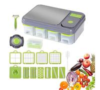 Hachoir à légumes, mandoline 28 pièces avec panier égouttoir, planche à découper et récipients pour salade, oignon, ail et pommes de terre en dés
