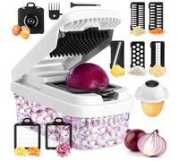 Hachoir à légumes professionnel 12 en 1 avec 7 lames en acier inoxydable - Hachoir multifonction pour couper les carottes, les pommes de terre, les oignons, l'ail - Très résistant, sans BPA Gadget de