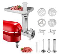Hachoir à Viande de Kitchen-Aid Accessoires,Hachoir Kitchen-aid pour Robot Pâtissier,avec 4 Plaques de Broyage et 3 Tubes à Farcir pour Saucisses,Accessoires de Coupe-Légumes