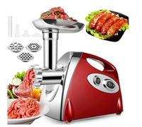 Hachoir a Viande Électrique,2800W,3 Plaques lames en Acier Inoxydable，Rouge | cuisine coupe legumes multifonctions，Fonction anti-coupure，Convient pour préparer de la farce à la viande, hacher des légumes
